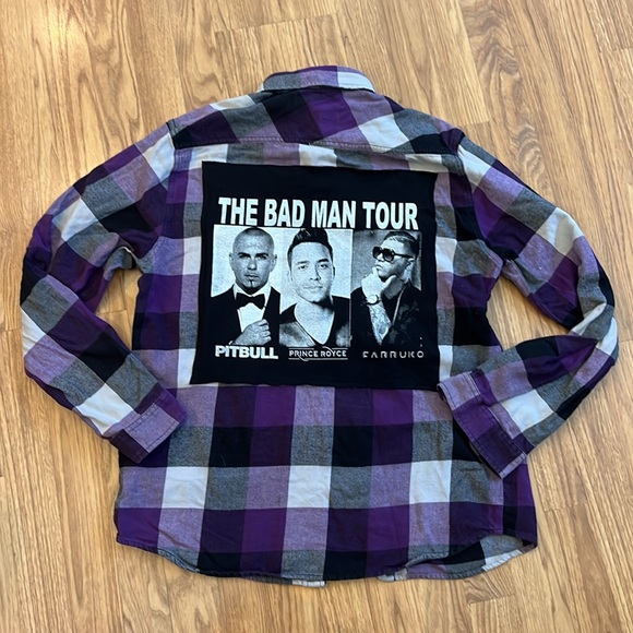 Pitbull Prince Royce Carruko Flannel Shirt Vans upcycled unisex Size Large L - Picture 2 of 7